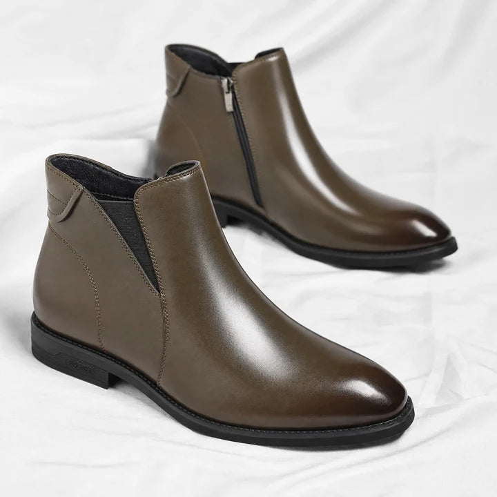 Men’s Leather Chelsea Boots with Cushioned Footbed and Rubber Sole