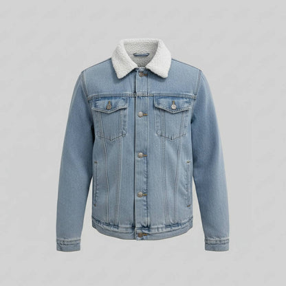 Men’s Sherpa-Lined Denim Trucker Jacket with Turn-Up Collar
