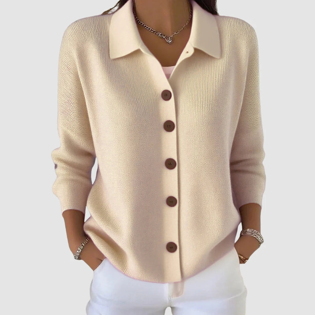 Women’s Relaxed Lapel Collar Button-Front Knit Cardigan