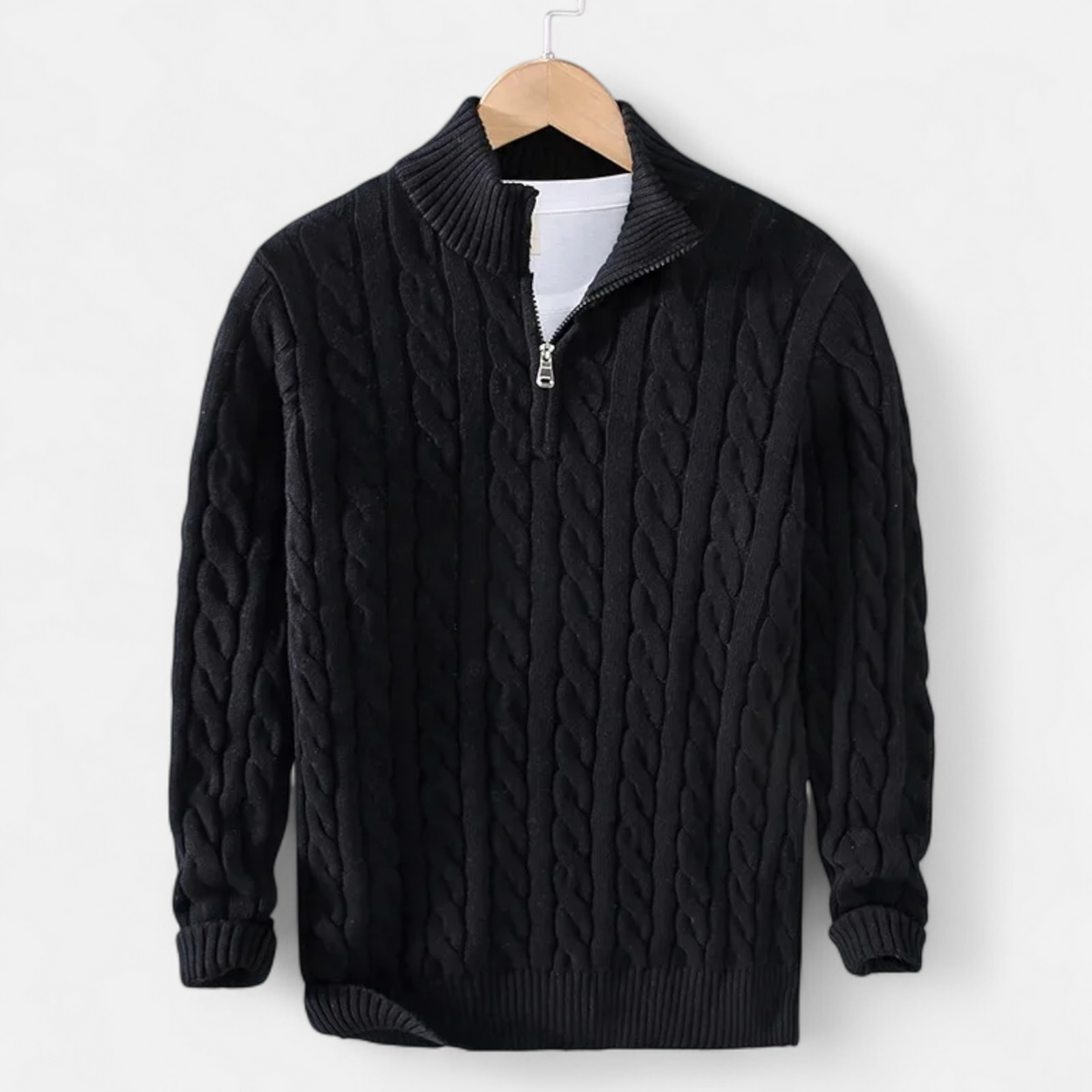 Men’s Ribbed Turtleneck Half-Zip Knit Sweater