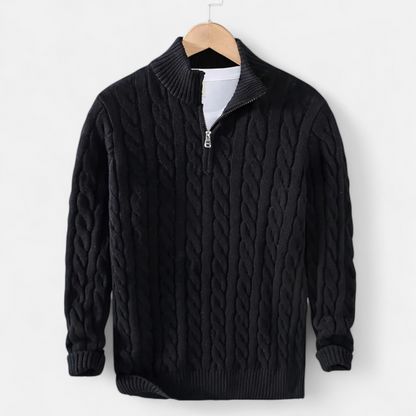 Men’s Ribbed Turtleneck Half-Zip Knit Sweater