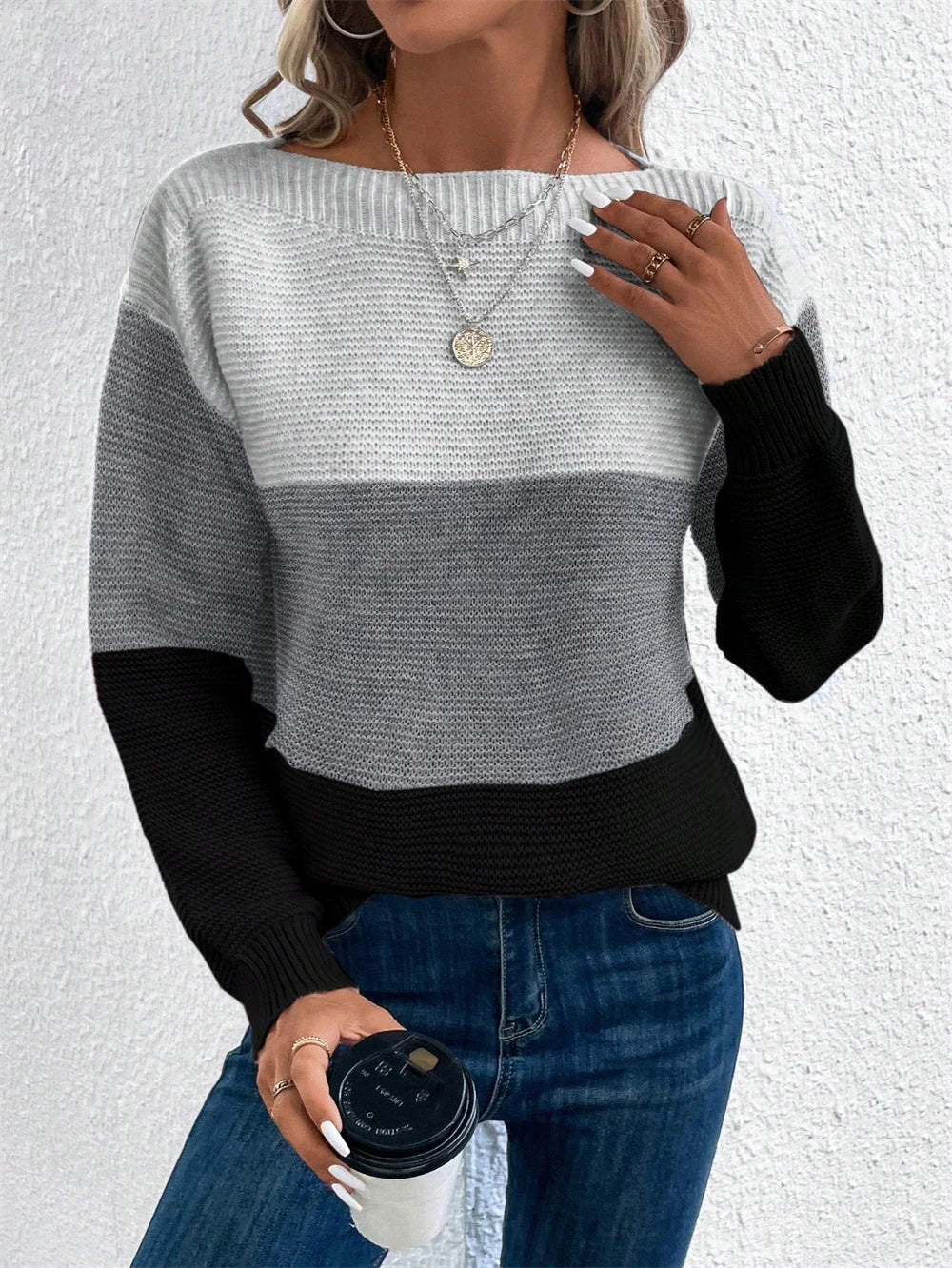 Women’s Contemporary Color Block Relaxed Knit Sweater