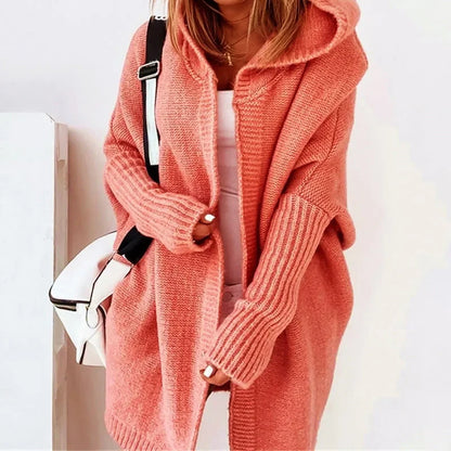 Women’s Oversized Knee-Length Hooded Knit Cardigan