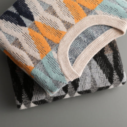Men’s Retro Geometric Pattern Knit Sweater
