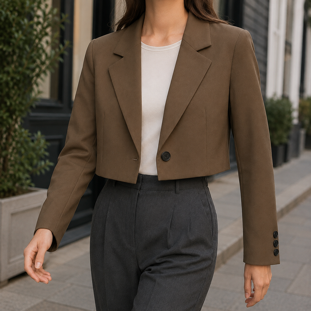 Women’s Cropped Relaxed Blazer with Wide Lapels