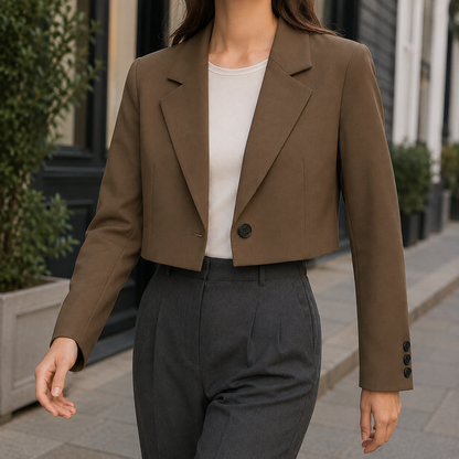 Women’s Cropped Relaxed Blazer with Wide Lapels