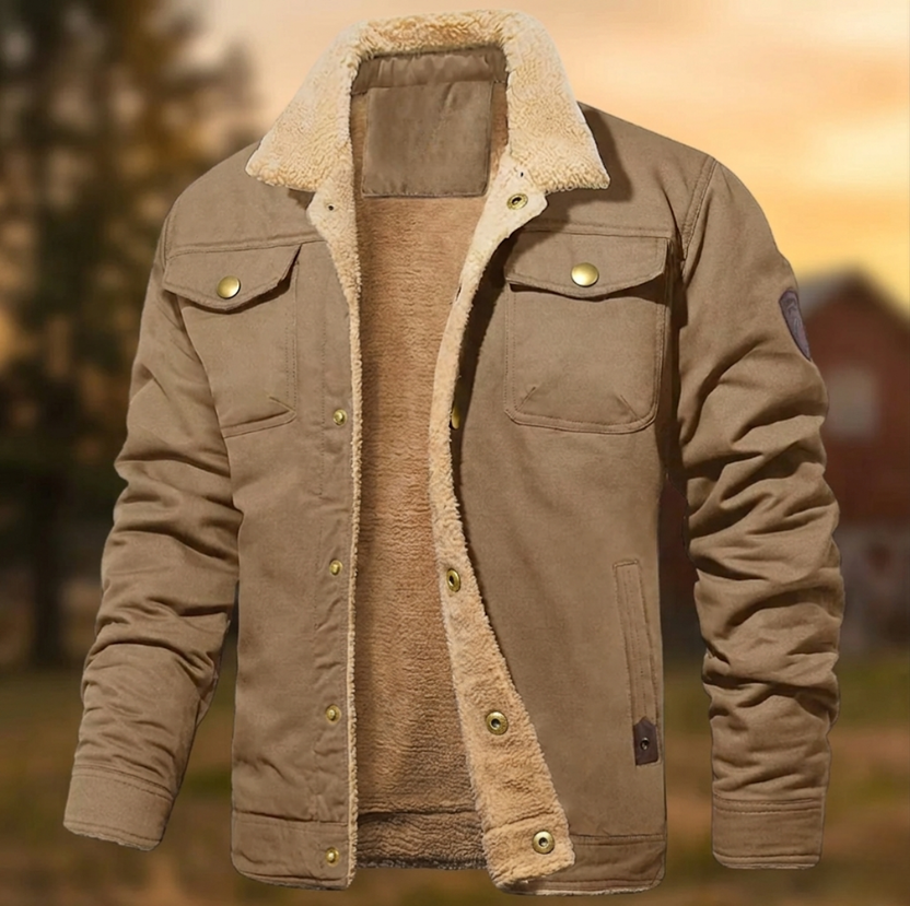 Men’s Sherpa-Lined Button-Up Jacket with Chest Pockets
