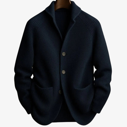 Men’s Ribbed Cotton-Blend Button-Up Knit Cardigan