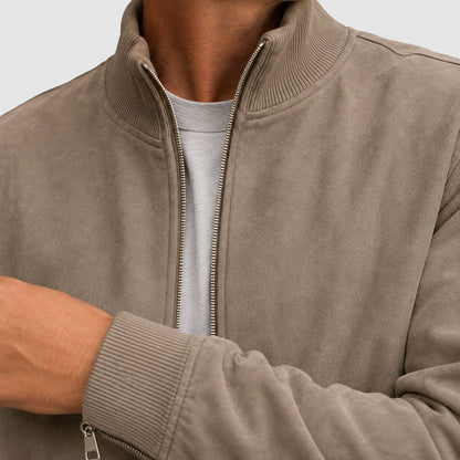 Men’s Suede-Style Zip Jacket with Ribbed Trim