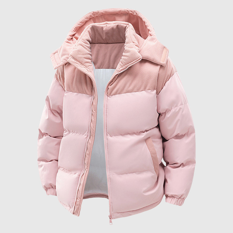 Men’s Corduroy Panel Quilted Hooded Puffer Jacket