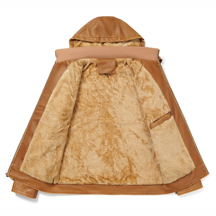 Men’s Shearling-Lined Cowhide Leather Hooded Jacket