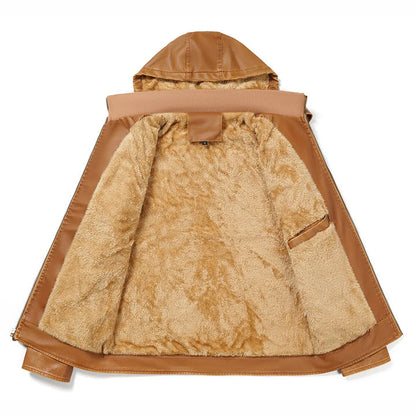 Men’s Shearling-Lined Cowhide Leather Hooded Jacket
