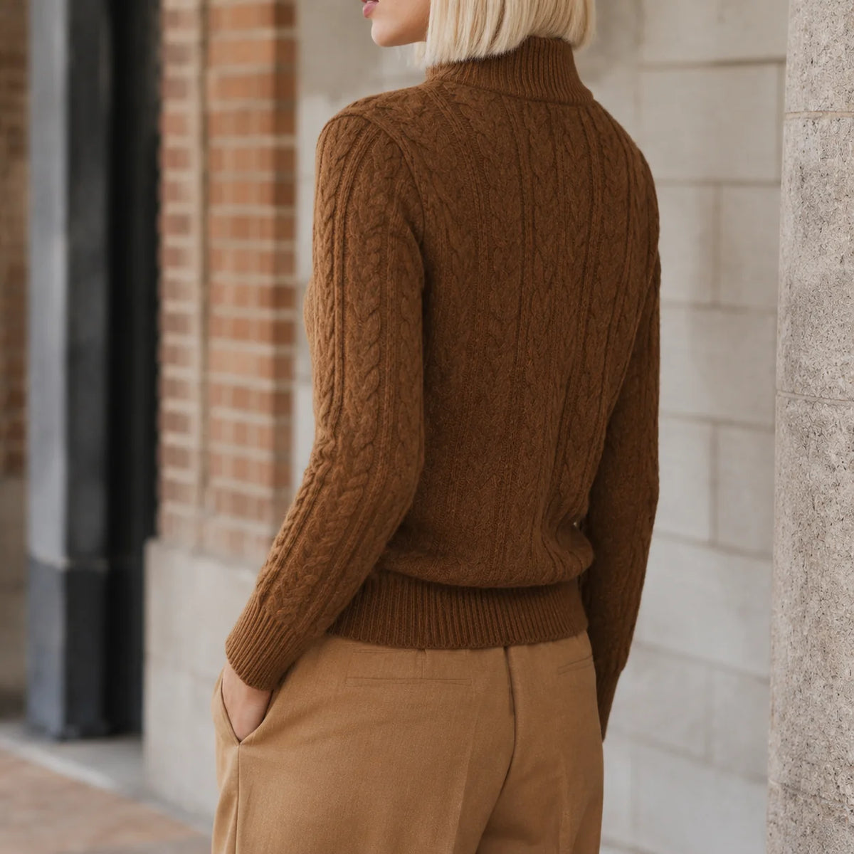 Women’s Cable Knit Button-Neck Cashmere Blend Sweater