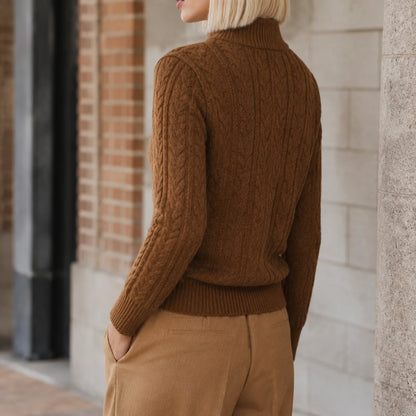Women’s Cable Knit Button-Neck Cashmere Blend Sweater