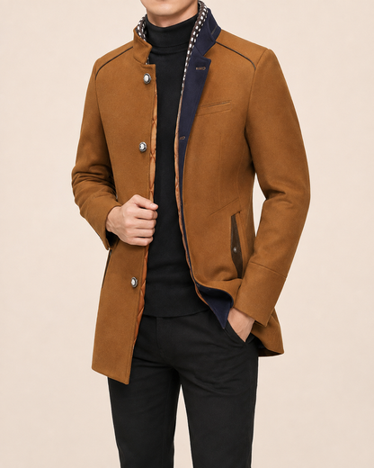 Men’s Structured High-Collar Double-Breasted Winter Coat