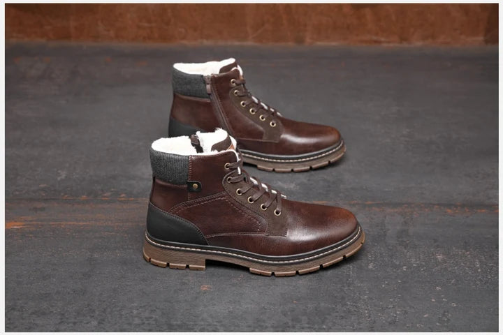 Men’s PU Leather Winter Boots with Warm Faux Fur Lining