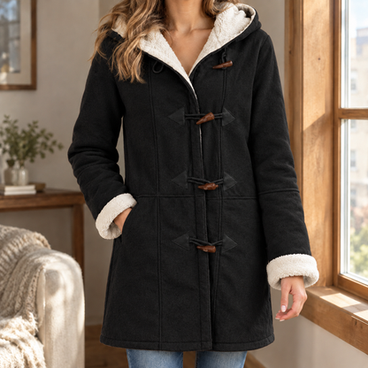 Plush-Lined Longline Toggle Jacket with Hood