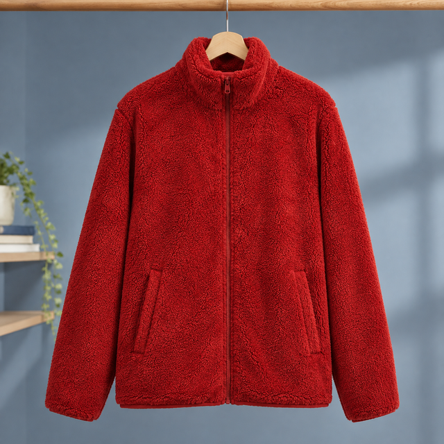 Women’s Plush Textured Zip Jacket with Stand Collar