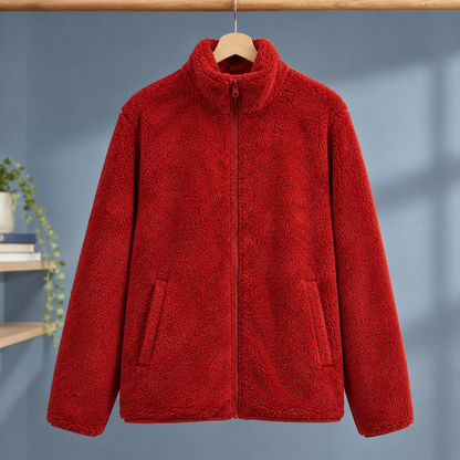 Women’s Plush Textured Zip Jacket with Stand Collar