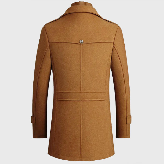 Men’s Longline Layered Stand-Collar Wool Blend Overcoat