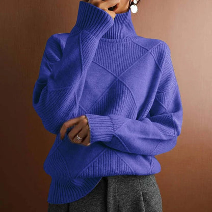 Women’s Textured Geometric High-Neck Relaxed Knit Sweater