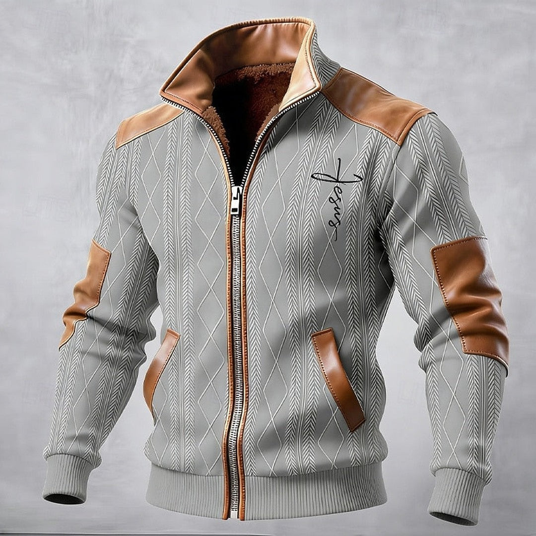Men’s Insulated Stand-Collar Contrast-Trim Zip Jacket