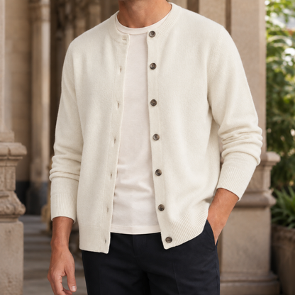 Men’s Soft Knit Button-Front Crewneck Sweater