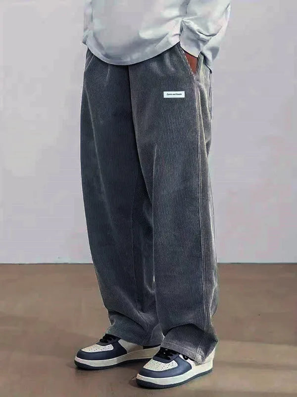 Men’s Relaxed Corduroy Pants with Elastic Waistband and Cuffs