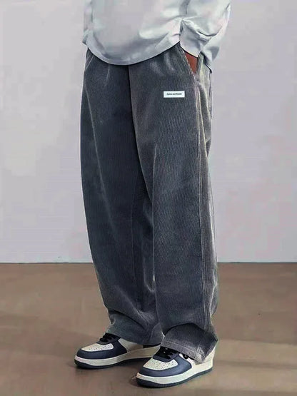 Men’s Relaxed Corduroy Pants with Elastic Waistband and Cuffs