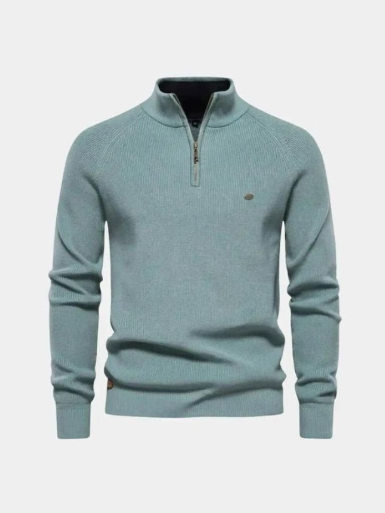 Men’s Embroidered Cotton Quarter-Zip Pullover