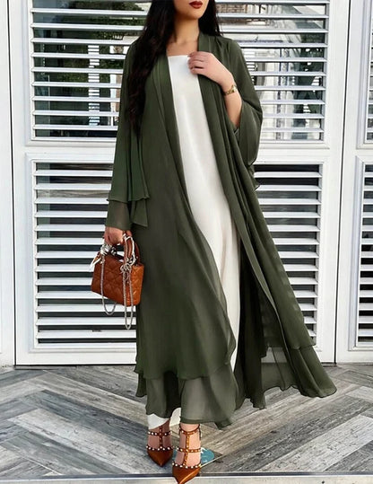 Women’s Long Sheer Chiffon Ruffle Kimono Cardigan