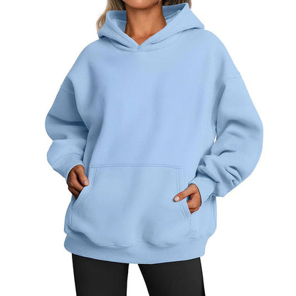 Women’s Oversized Cotton Blend Drop-Shoulder Pullover Hoodie