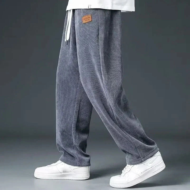 Men’s Wide-Leg Textured Sweatpants with Drawstring Waist