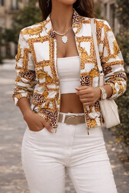 Women’s Minimalist Zip-Up Bomber Jacket with Ribbed Trim