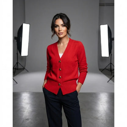 Women’s Relaxed V-Neck Knit Cardigan with Decorative Button Front