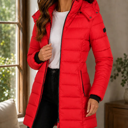 Women’s Fitted Longline Quilted Hooded Jacket