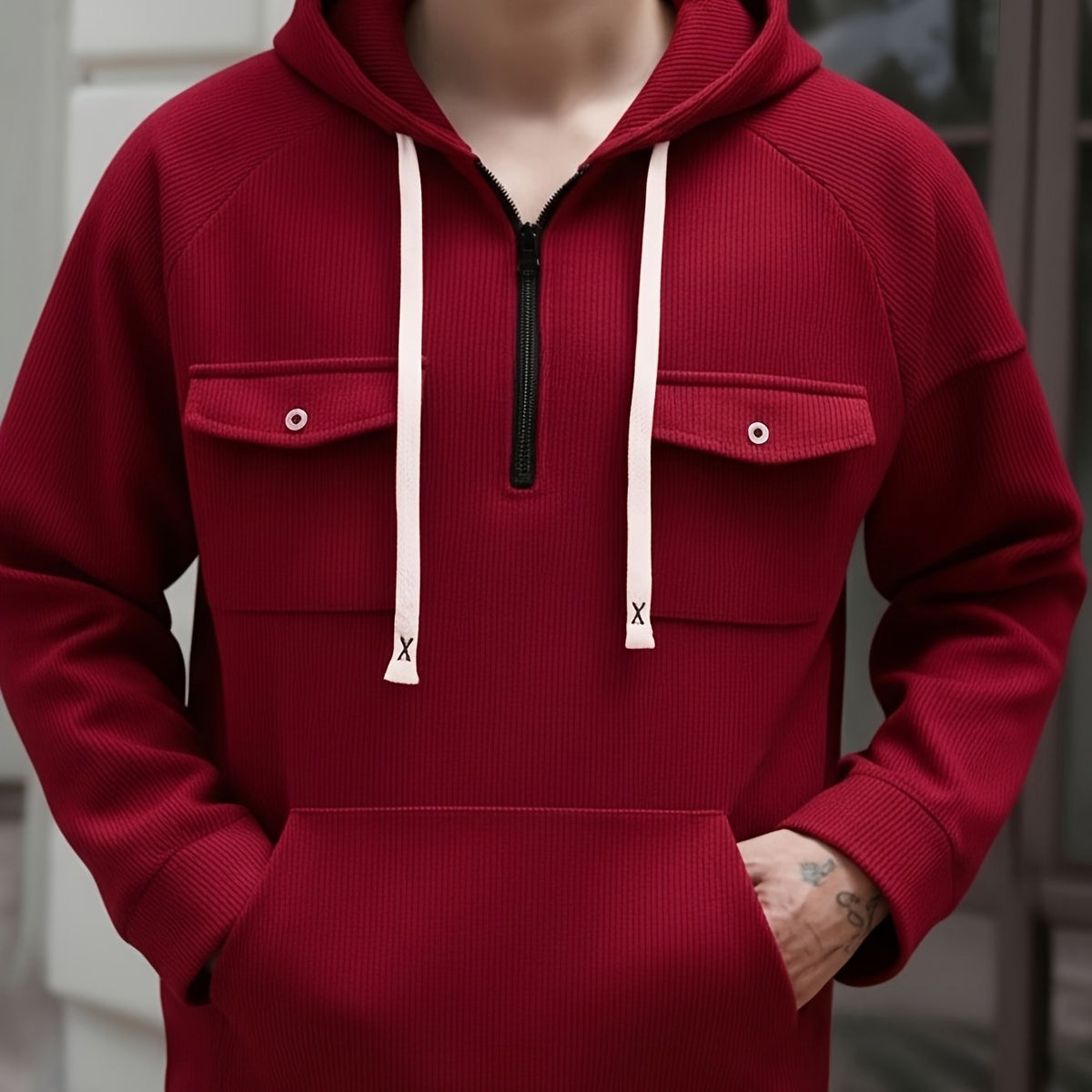 Men’s Ribbed Quarter-Zip Utility Hoodie
