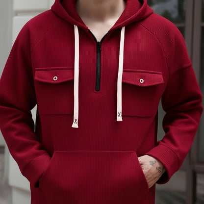 Men’s Ribbed Quarter-Zip Utility Hoodie