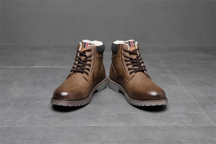 Men’s PU Leather-Style Winter Boots with Classic Round Toe