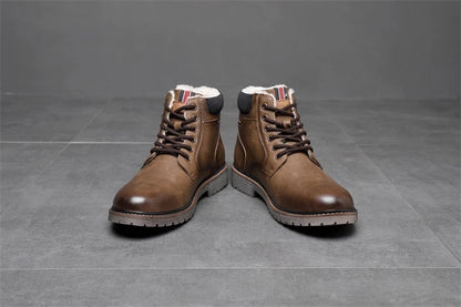 Men’s PU Leather-Style Winter Boots with Classic Round Toe
