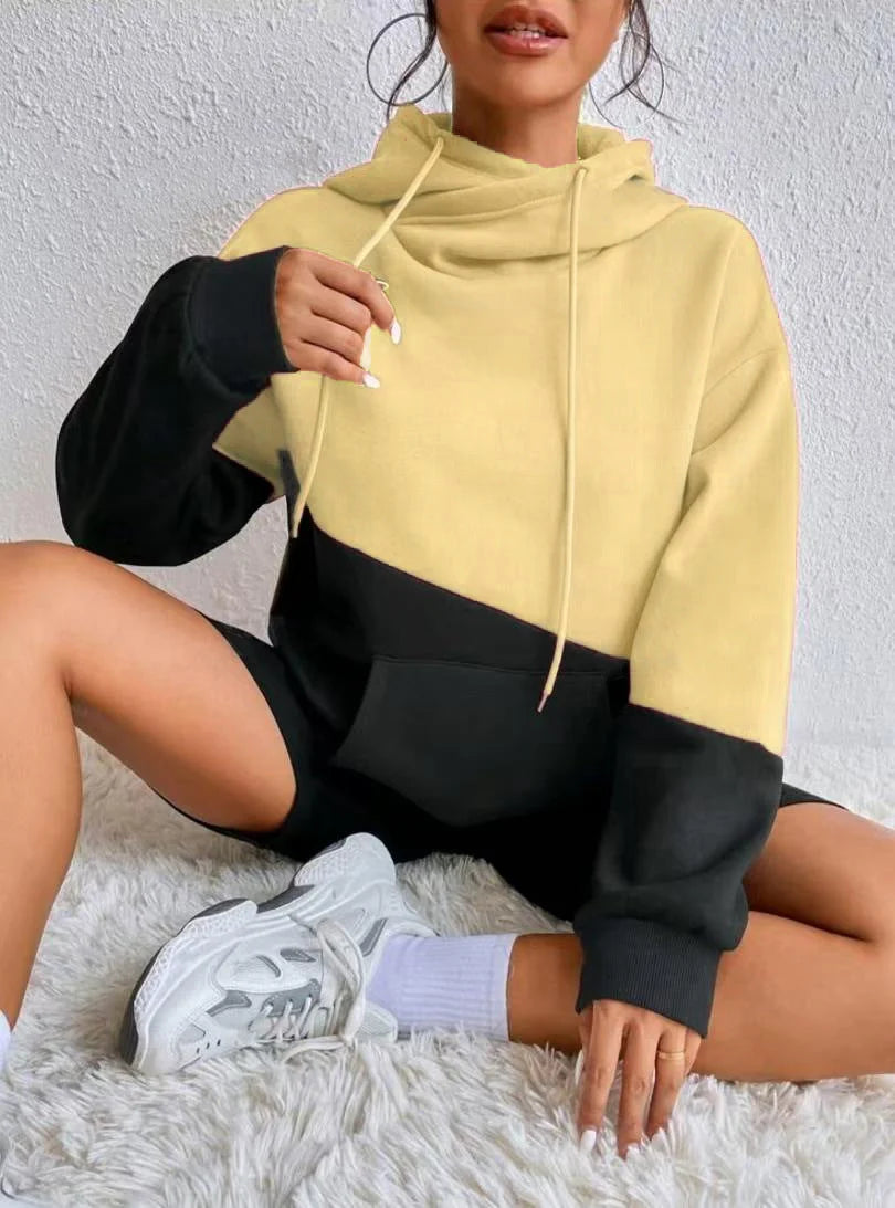 Women’s Oversized Colorblock Cowl Neck Pullover Hoodie