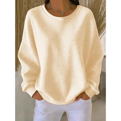 Women’s Textured Oversized Crew Neck Sweater with Dropped Shoulders