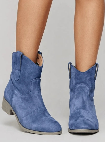 Women’s Suede Western Ankle Boots with Low Block Heel