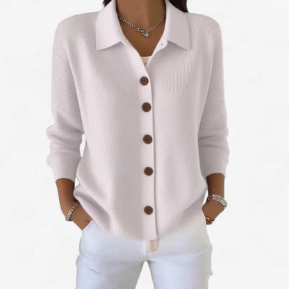 Women’s Ribbed Collared Button-Front Knit Cardigan