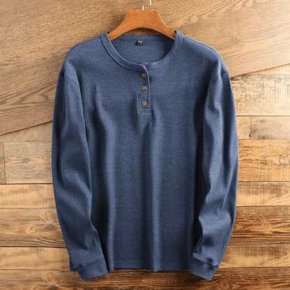 Men’s Textured Waffle-Knit Button-Placket Henley