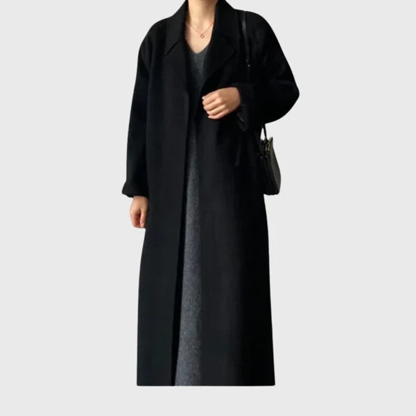 Women’s Longline Wool-Blend Coat with Adjustable Waist Belt