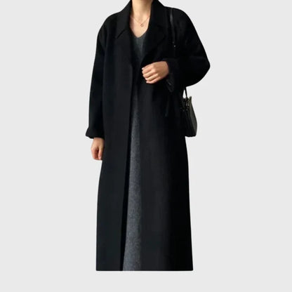 Women’s Longline Wool-Blend Coat with Adjustable Waist Belt