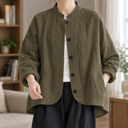 Women’s Relaxed Batwing Cotton Blend Jacket with Stand Collar