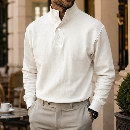 Men’s Cotton Relaxed Polo-Collar Sweatshirt