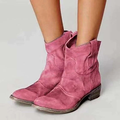 Women’s Distressed Suede Ankle Booties with Low Block Heel